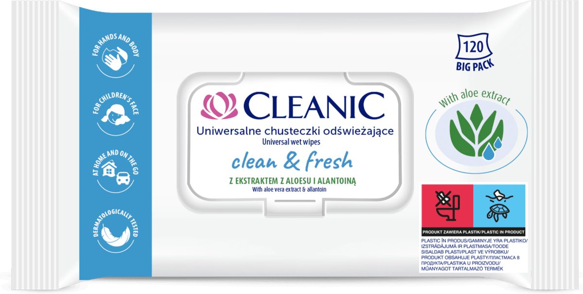 cleanic clean & fresh uniwersalne chusteczki nawilżane