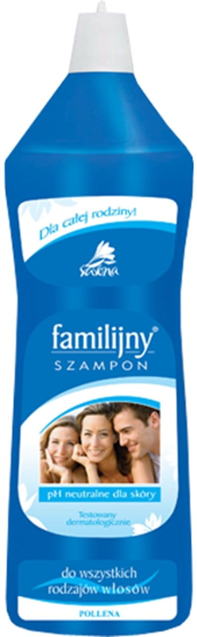 szampon familijny w niebieskiej butelce