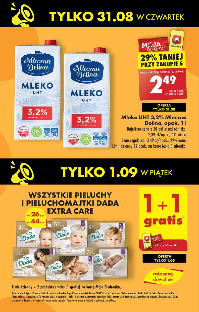 biedroka pieluchy promocja przy zakupie mleka