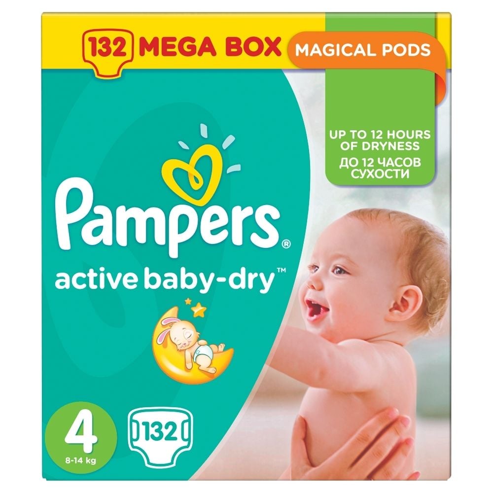 pampers active baby-dry pieluszki 4 maxi 132 sztuki