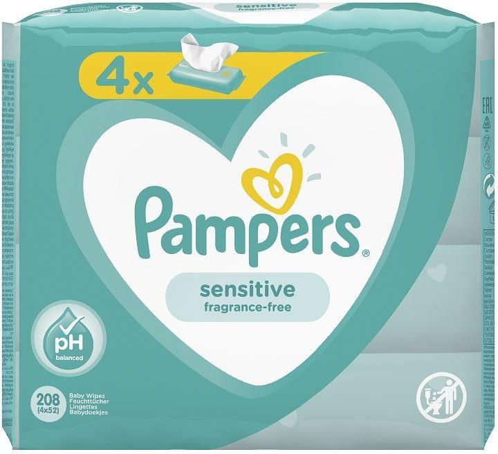 pampers sensitive chusteczki nawilżane 4 x 52 sztuk