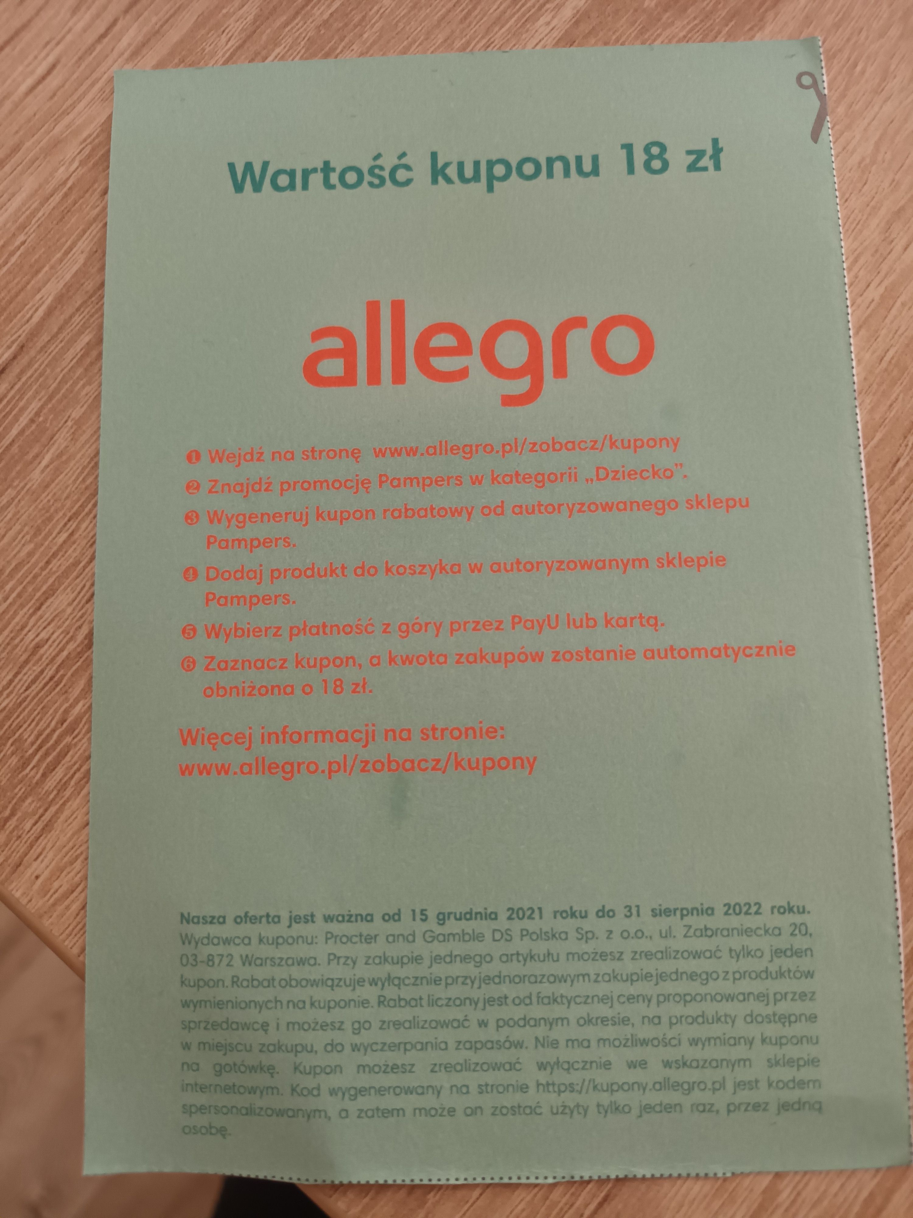 pampers allegro kupon