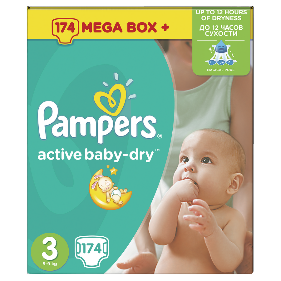 pampers active baby-dry pieluchy rozmiar 3 midi 4-9kg 174 sztuki