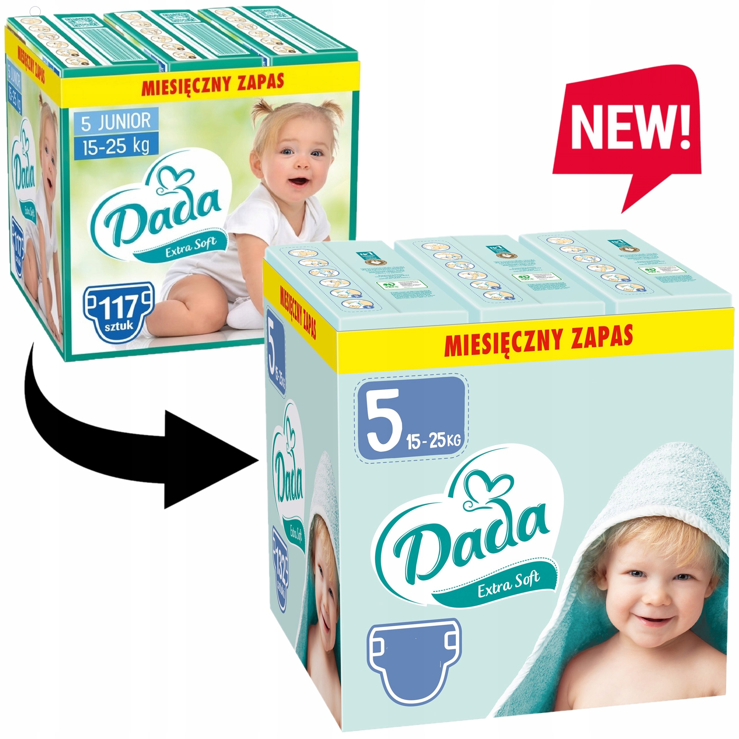 pieluszki dziecięce jednorazowe dada extra soft 5 junior 15-25 kg