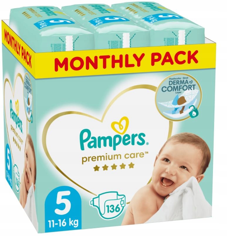 pampers pieluchy premium care 5 junior 136 sztuk