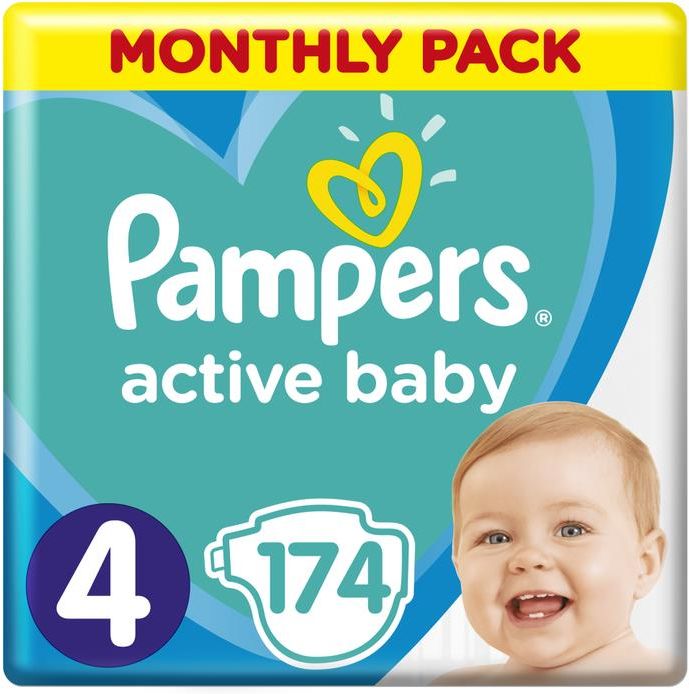 pampers active baby-dry pieluchy rozmiar 4 maxi 8-14kg 174 sztuk