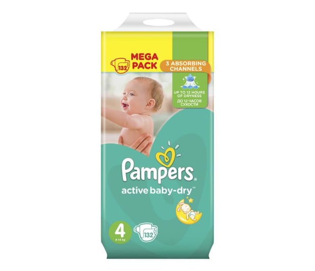 pampers active baby-dry pieluchy rozmiar 4 maxi 8-14kg 132 sztuki