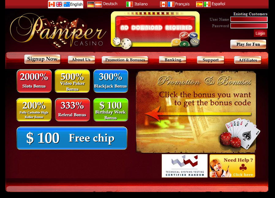 pamper casino sign up