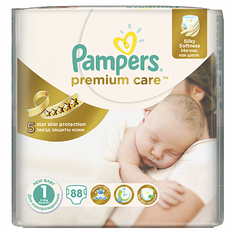 pampers premium care 1 88 штук