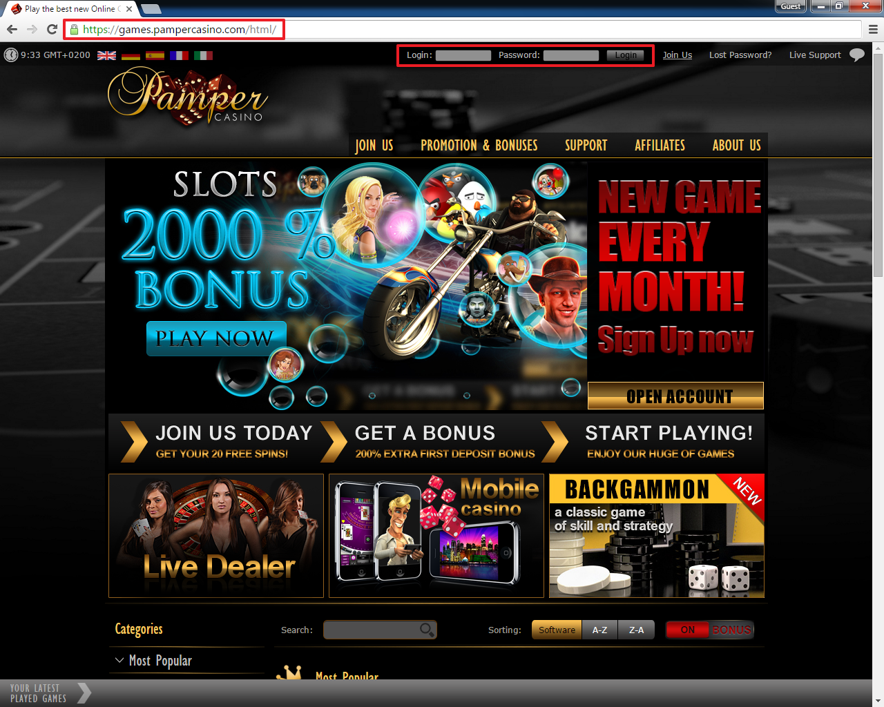 pamper casino sign up