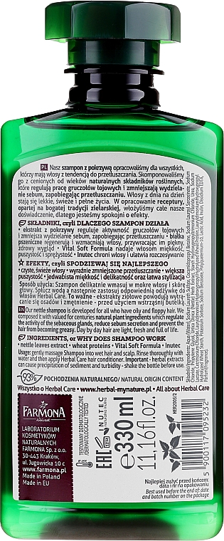 farmona herbal care szampon do włosów przetłuszczających się pokrzywa skład