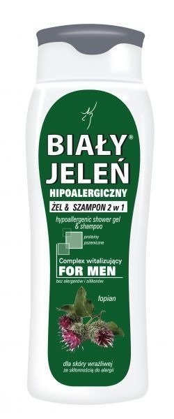 biały jeleń szampon żel hipoalergiczny 2w1 men z łopianem 300ml