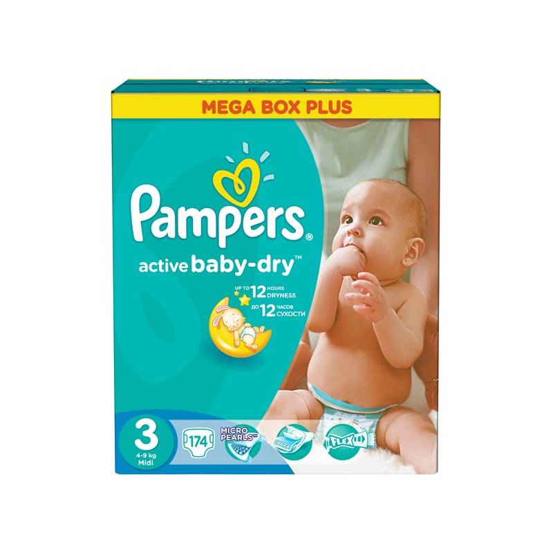 pampers active baby-dry pieluchy rozmiar 3 midi 4-9kg 174 sztuki